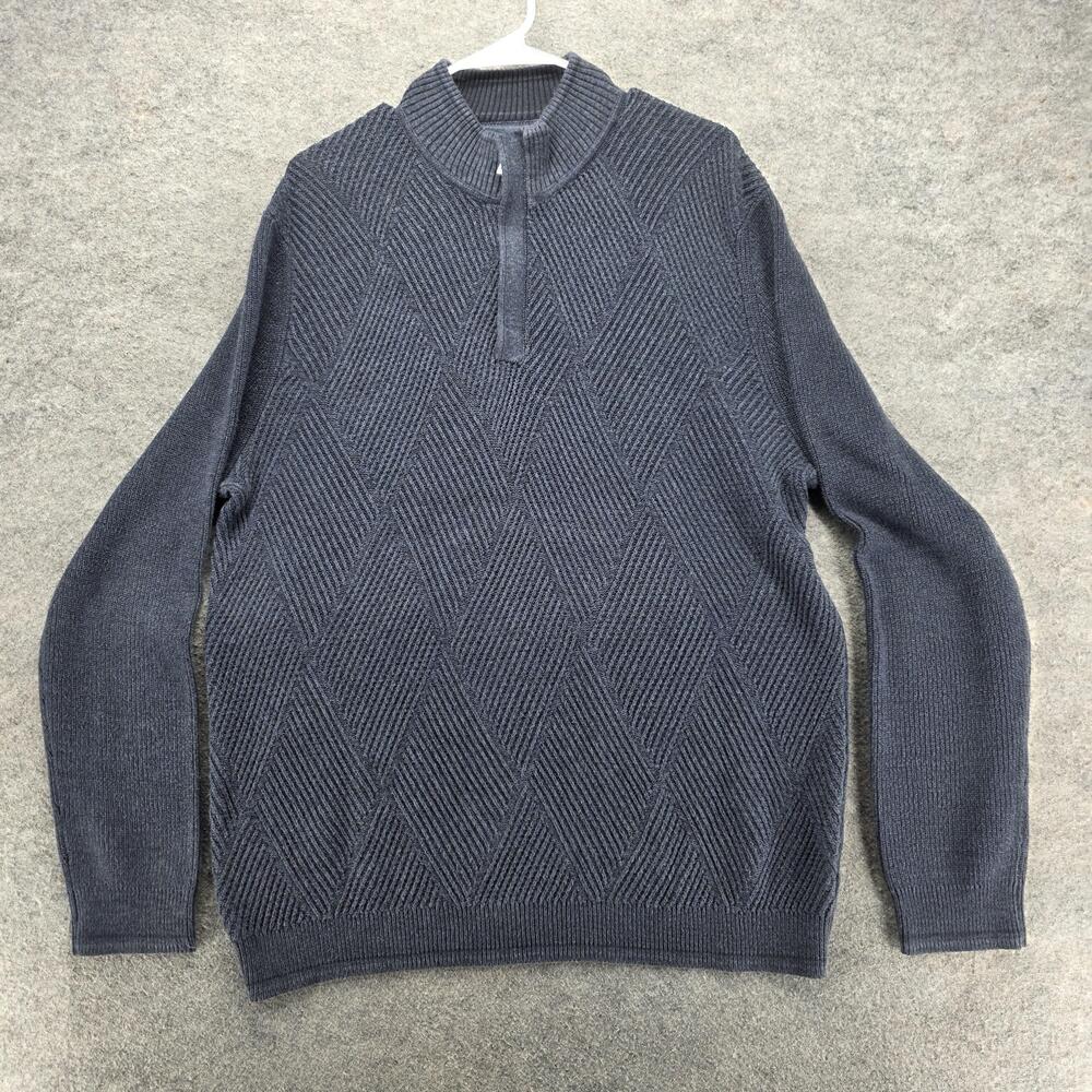 Tommy Bahama Sweater Mens Large Gray Textured Quarter Zip Pullover Pima Cotton